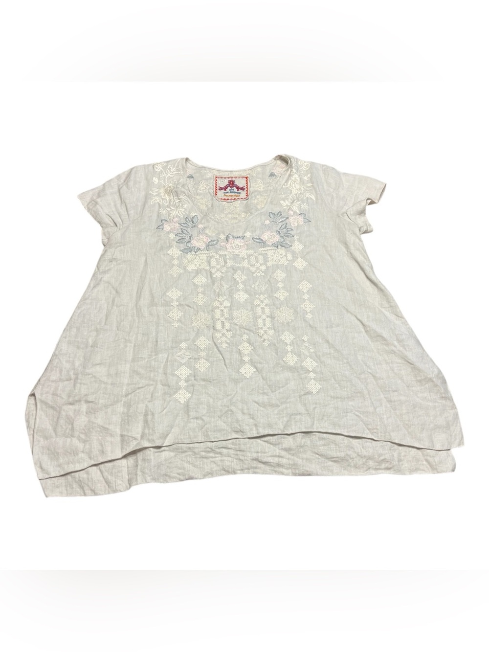 Johnny Was Floral Tunic Shirt Embroidery Size M 100% Linen